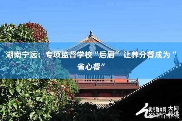 湖南宁远：专项监督学校“后厨” 让养分餐成为“省心餐”